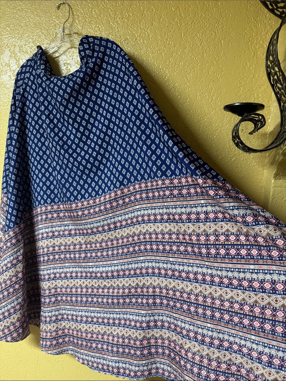 Navy Patterned A-Line Women's Skirt